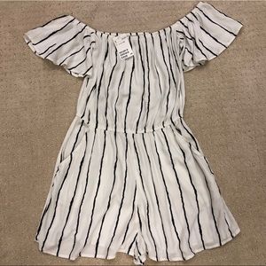 White & Black Striped Romper